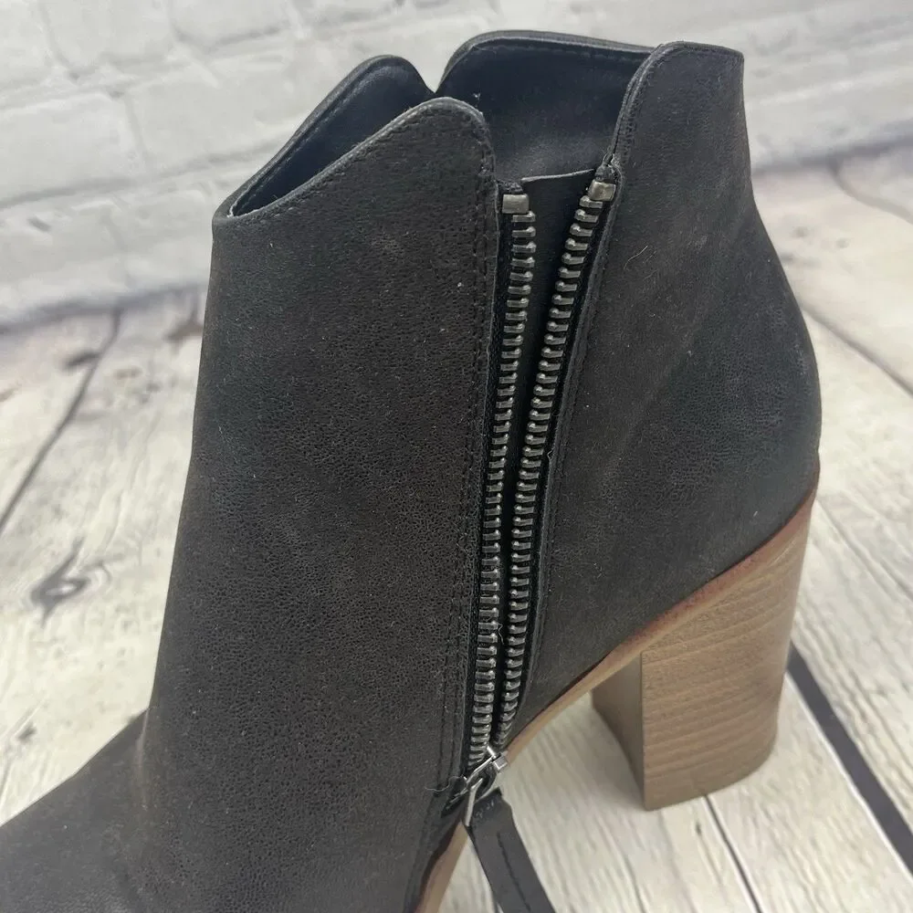 Mia Patton Ankle Boots Women's Size 7M Brown Leather Side Zipper Block Heel EUC